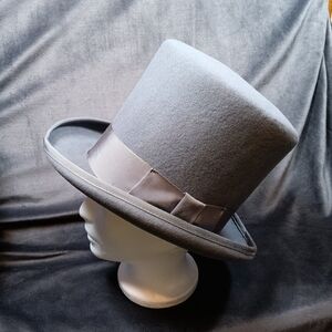 Mad Hatter Gray Wool Felt Top Hat with Ribbon